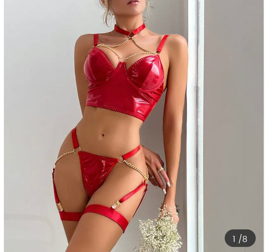Red Leather Strap Set